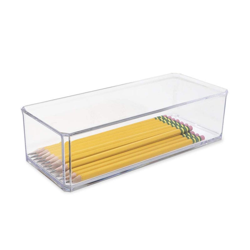 Isaac Jacobs منظم تخزين شفاف مستطيل من أكريليك إيزاك جاكوبس، (9"L x 3.5"W x 2.5"H) صينية درج بدون غطاء، منظم مفتوح من الأعلى، متعدد الوظائف، للحمام، المطبخ، المنزل، المكتب، المكتب، الأدراج - Image 3